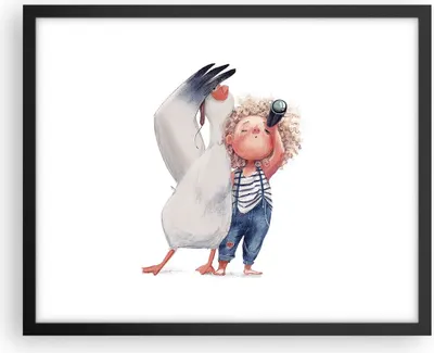 Produktbild von Gerahmtes Poster - Schwarzer Rahmen - Albatros Kind Bild - 50x40 cm - Wand Bild - Wanddeko - Wandbilder - Kunstposter - Wandposter - Bilderrahmen - Bilder - Kunstdruck - P2BAA50x40-4798