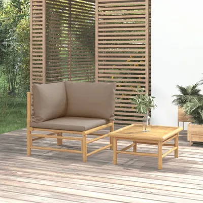 Produktbild von 2-tlg. Garten-Lounge-Set mit Taupe Kissen Bambus , Gartensofas Design 2024