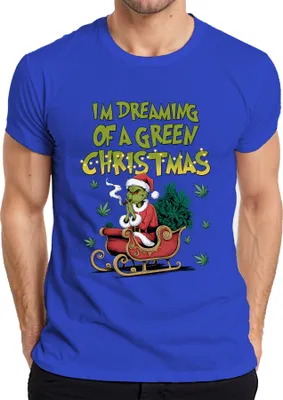 Produktbild von I'm Dreaming of a green Christmas Weed Grinch Kiffer - Weihnachten Christmas Xmas Herren T-Shirt, Blau, XL