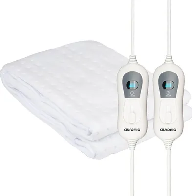 Produktbild von Auronic Elektrisches Wärmeunterbett - 160 x 140 cm - 2 Personen Wärmedecke - 2 Wärmezonen und 2 Controller - mit Eckelastiken - 3 Wärmestufen mit Timer - Weiß