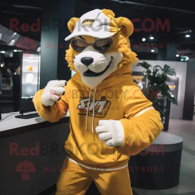 Obrázek produktu pro Kostýmová REDBROKOLY postava maskota zlatého šavlozubého tygra oblečená s brýlemi Joggers a na čtení