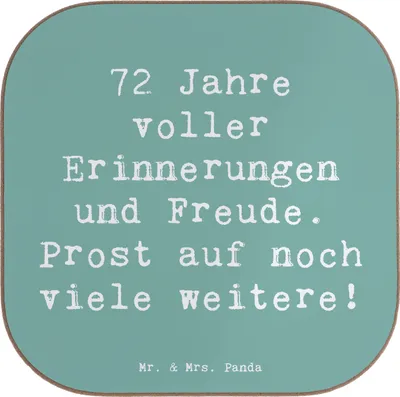 Produktbild von Mr. & Mrs. Panda Untersetzer für Gläser Spruch 72. Geburtstag Glückwünsche - Meeresbrise - Geschenk, handgefertigt, Coaster, Glückwunsch, besondere Geschenke, Freude