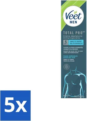 Produktbild von Veet Men – Haarentfernungscreme – Empfindliche Haut – Milde Formel – 200 ml - Vorteilspack - 5 Stücke