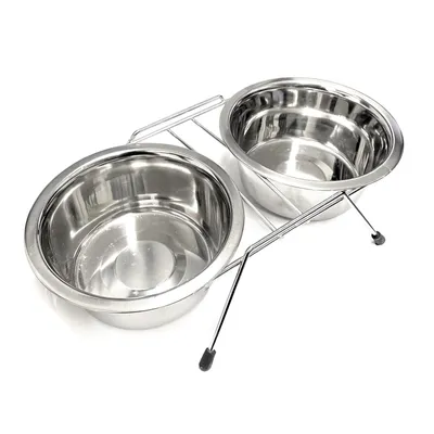 Produktbild von Rutschfeste Futterstation Ø 16,5 cm Hund Fressnapf Trinknapf Edelstahl Napf 2x 850ml Hundefressnapf Hundenapf