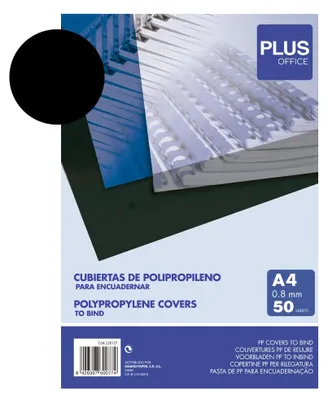 Image de Plus Office PPS-08BK - Couverture en polypropylène pour bibliothèques, épaisseur 80 microns, boîte de 50 pièces