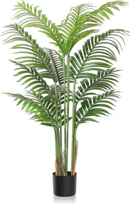 Imagen del producto de Famanu Kunstpalme 120 cm: Palmera artificial Areca decorativa con hojas en maceta negra