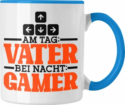 Produktbild von Trendation - Tasse Vatertag "Am Tag Vater Bei Nacht Gamer" Lustiges Geschenk für Gamer-Väter (Blau)