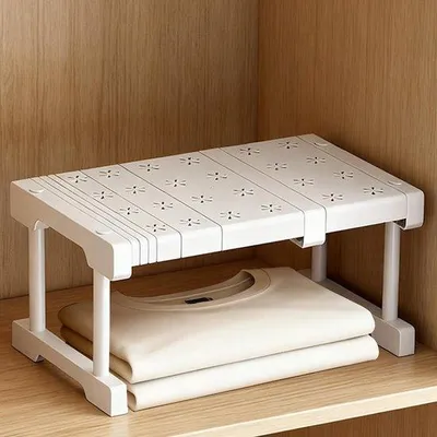 Immagine prodotto di Uniqoos® Scaffale organizer per armadi estraibile e impilabile, regolabile da 27 a 38 cm, Acciaio al carbonio e PP, capacità massima di carico 20 kg, installazione senza foratura