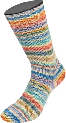 Produktbild von Lana Grossa - Cool Wool 4 Socks Print 7763 ecru türkis hellblau graublau gelb orange lila tomatenrot kornblume rost