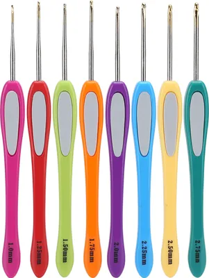 Image de Lot de 8 crochets de couleurs assorties, en aluminium et ABS, ergonomiques et antidérapants – parfaits pour le crochet, le tricot et le tissage de pulls