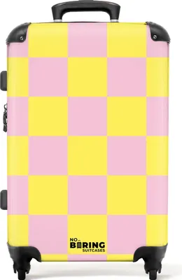 Produktbild von NoBoringSuitcases.com® Großer Koffer - Gelb mit rosa Schachbrettmuster - Kombinationsschloss TSA - Hartschalen Trolley 4 Rollen - 72 liter - Reisekoffer - 66 cmKoffer Mittelgroß 67x43x25 cm, 72L,