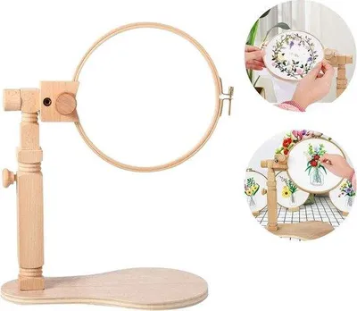 Produktbild von Famanu Borduurringset aus natürlichem Holz - verstellbarer Kreuzstichhalter