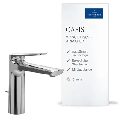 Immagine prodotto di Miscelatore per lavabo Villeroy & Boch Oasis, con asta di comando, altezza 114 mm – Cromo