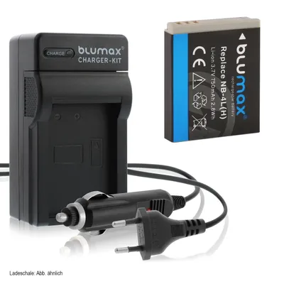 Produktbild von 1x Akku + Lader für Canon NB-4LH IXUS70 80 255 PowerShot SD40 750 mAh (3,7V)