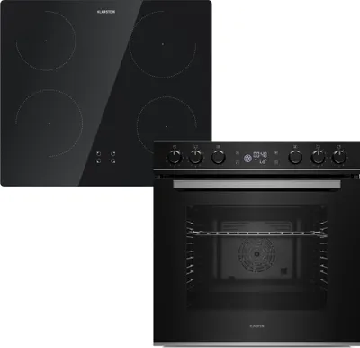 Image de Klarstein ControlSync Four Avec Plaque Induction - Four 72L Avec Minuterie Numérique, 9 Fonctions, Sécurité Enfants, Plaque 4 Zones Avec Booster, Design Verre Noir, Classe Énergétique A