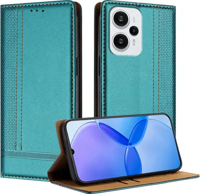 Produktbild von Handyhülle für Xiaomi Poco F5/Redmi Note 12 Turbo Leder Flip Klappbare Schutzhülle mit Standfunktion Grün