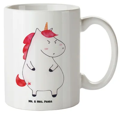 Produktbild von Mr. & Mrs. Panda Kaffeepott Einhorn Wut - Weiß - Geschenk, Teepott, Arbeit, Große Tasse, Pott, steingut, Spaß, jumbotasse, Keramiktasse, Deko, Ansage, Einhörner