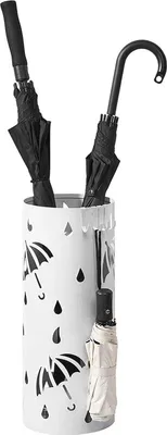 Produktbild von Happyment Runder Schirmständer Ziva – Metall – Mit herausnehmbarer Wasserauffangschale – Mit Haken – Weiß – 49xØ 20cm