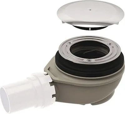 Produktbild von GEBERIT Duschwannenablauf mit PVC-Auslauf Ø 40 mm - Mit Ablaufdeckel - Wasserabfluss 50 mm - 150.557.21.1