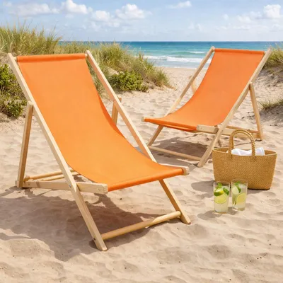 Produktbild von 2er Set Liegestuhl Doppelpack Strandliege Liege Stuhl Strand Sonnenliege Gartenliege Klappstuhl Orange
