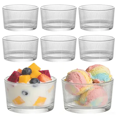 8 Dessertgläser aus Glas, 200 ml, transparent mit Streifen