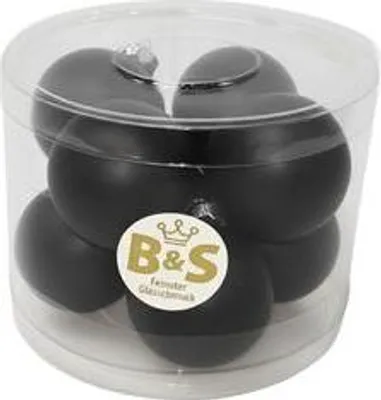 Produktbild von B&S Weihnachtskugeln Baumschmuck | Schwarz matt | 8 Stück | Ø 6 cm | Glas