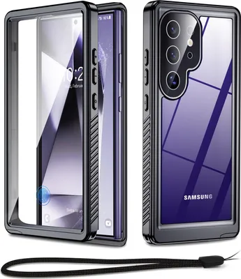 A product shot of a phone case with a phone inside, shown from multiple angles.