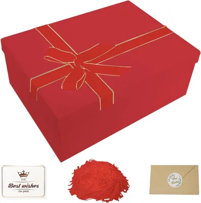 Imagen del producto de Caja de regalo con tapa, color rojo, de 33x25x12 cm, de cartón, ideal para celebraciones
