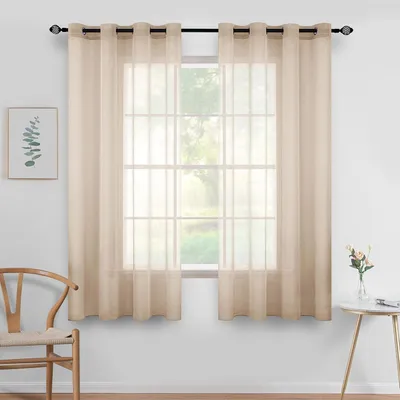 Imagen del producto de Cortinas translúcidas para ventanas, con 2 paneles - Elegantes cortinas de encaje para ventanas - Cortinas - Decoración para ventanas, ideales para dormitorios