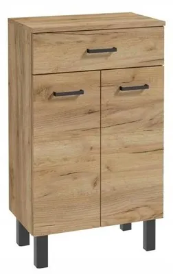 Obrázok produktu pre Stojaca kúpeľňová skrinka, 2 dvierka, zásuvka, dub craft zlatý, 50 × 30 × 82,5 cm