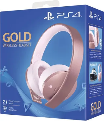 The image shows the retail packaging for a rose gold Sony PS4 wireless headset.