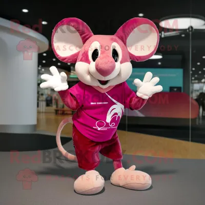 Produktbild von Magenta-Maus REDBROKOLY Maskottchen kostüm gekleidet in Shorts und Wraps
