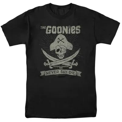 Obrázok produktu pre Tričko s nápisom "Never Say Die" zo seriálu The Goonies, uni, pre pánov/dámy, model TV37817 (veľkosť XL), čierna farba