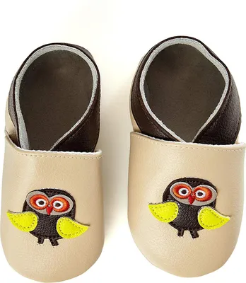 Produktbild von Premium Leder Lauflernschuhe Krabbelschuhe Babyschuhe, Größe:0-6 Monate, Modell:beige - Eule