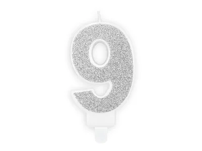 Obrázok produktu pre Tortová sviečka číslo 9, strieborná Party Deco