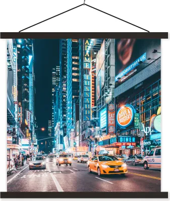 Produktbild von MuchoWow® Textilposter New York - Taxi - Times Square 90x90 cm mit schwarzem Rahmen - Magnetisches