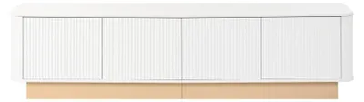 Productafbeelding van Witte design TV-meubel met golvende vorm, luxe stijl, 4 deuren, afmetingen 200x40x47,5 cm