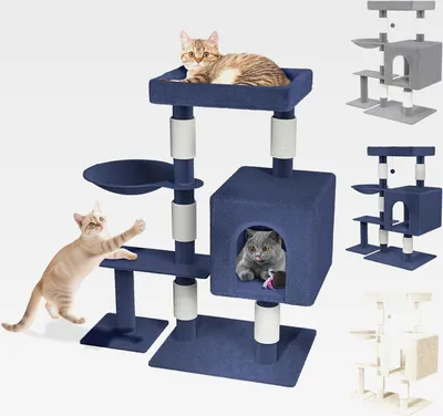 Produktbild von Katzenkratzbaum Kratzbaum Stabil Katzenbaum mit Katzenhöhle Kratzsäulen und Plattformen Katzenhaus Kletterbaum für Katzen Katzenmöbel Höhe 93 cm, Typ D - Blaugrau