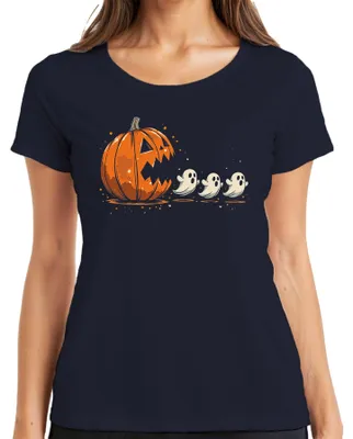 Produktbild von Pac-Man Horror Halloween Kürbis Geister Cartoon Niedlich Gruselig Damen T-Shirt, Navy, M
