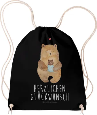 Produktbild von Mr. & Mrs. Panda Jutebeutel Bär Baby - Schwarz - Geschenk, Stoffbeutel, Nichte, Teddy, Geburtstag, wander rucksack, Kleiner, Beutel, Neffe, gymnastiktasche, Geburt