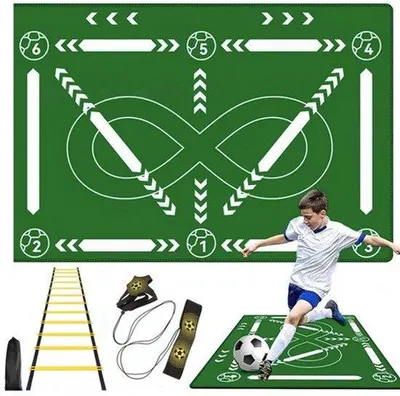 Productafbeelding van Voetbaltrainingsset, voetbalmat met voetbaltrainer en coördinatieladder, 80 x 120 cm, antislip, trainingsmat voor balcontrole en stapoefeningen, schokabsorberend, behendigheidsladder