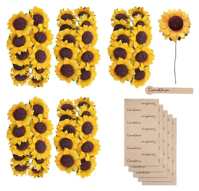 Produktbild von Mini Sonnenblumen aus Stoff - 50 Stück Kunstblumen zum Basteln - Für Kränze Hochzeits- und Tischdekoration - Gelb