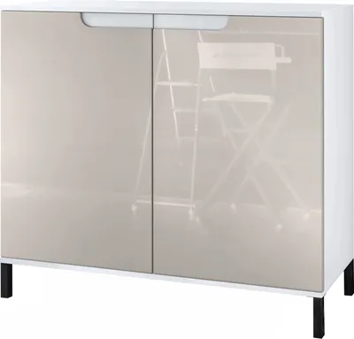 Produktbild von Vladon Kommode Sylt V3, Moderner Küchenschrank mit 2 großen Türen Weiß matt / Sandgrau Hochglanz (92,5 x 83.5 x 35)