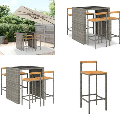 Produktbild von vidaXL 5 tlg. Gartenbar Set Grau Poly Rattan & Massivholz Akazie - Gartenbar Set - Gartenbar Sets - Garten Bar Set - Gartenbar