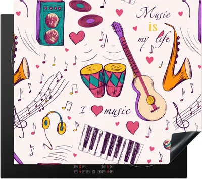 Produktbild von KitchenYeah© Herdabdeckplatte Musik - Instrumente - Zitate , 59x52cm, Küche Deko, Glaskeramikkochfeld Herdabdeckung, Abdeckplatte fùr Kochfeld