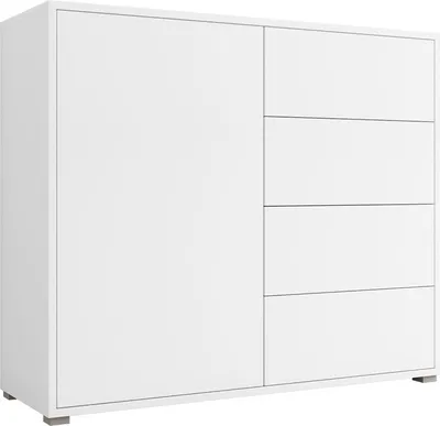 Produktbild von MIRJAN24 Kommode Gesita K1D4SZ, Stilvoll Wohnzimmer Sideboard mit 4 Schubladen und Tür, Schlafzimmer Highboard, Kollektion (Farbe: Weiß)