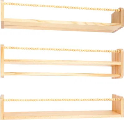 Produktbild von Schwebende Wandregale aus Kiefernholz - Set mit 3 - Rustikaler Stauraum - Zur Wandmontage - Schlafzimmer Bad Wohnzimmer - Dunkelkhaki