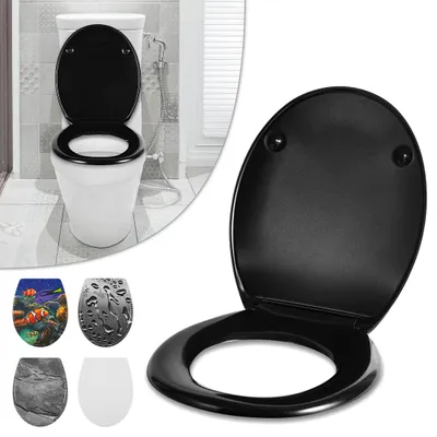 Produktbild von ISOISL Toilettendeckel WC-Sitz Klodeckel mit SoftClose Absenkautomatik, aus Harnstoff-Duroplast, einfache Montage, hohe Stabilität, Universal Oval WC-Sitz, Matt Schwarz Einfarbig