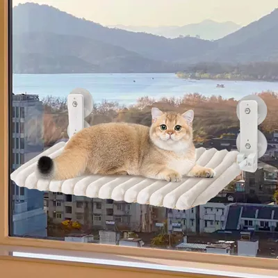 Imagen del producto de Hamaca plegable para gatos que se adhiere a ventanas, con funda desmontable. Soporta hasta 18 kg