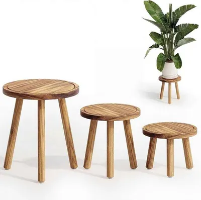 Productafbeelding van Plant Stand Indoor 3 Pack - Houten Plantentafels voor Huis, Tuin, Balkon - Stijlvol en Stevig, Natuurlijke Kleur, Perfect voor Meerdere